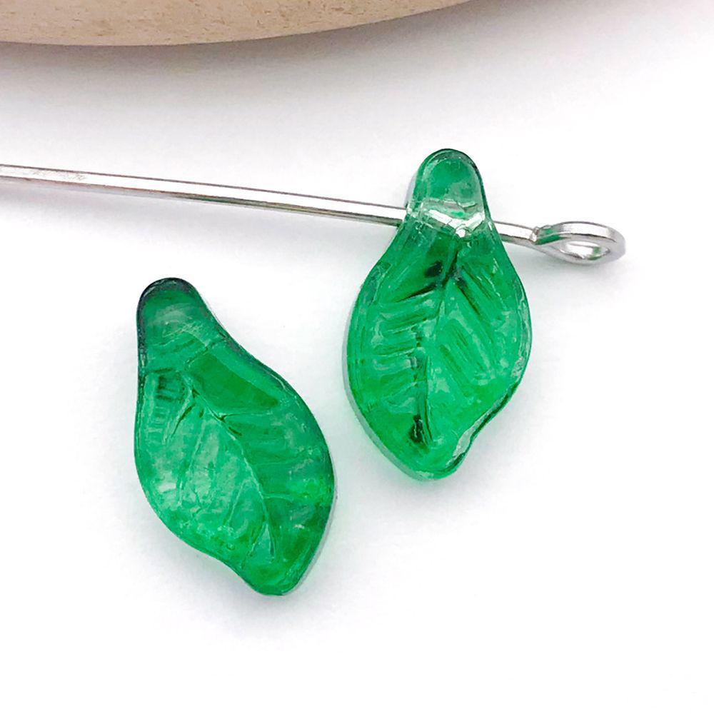 Set of 20 Green Transparent Faux Glass Leaf Pendants for DIY Bracelets, Necklaces, and Video Accessories.
