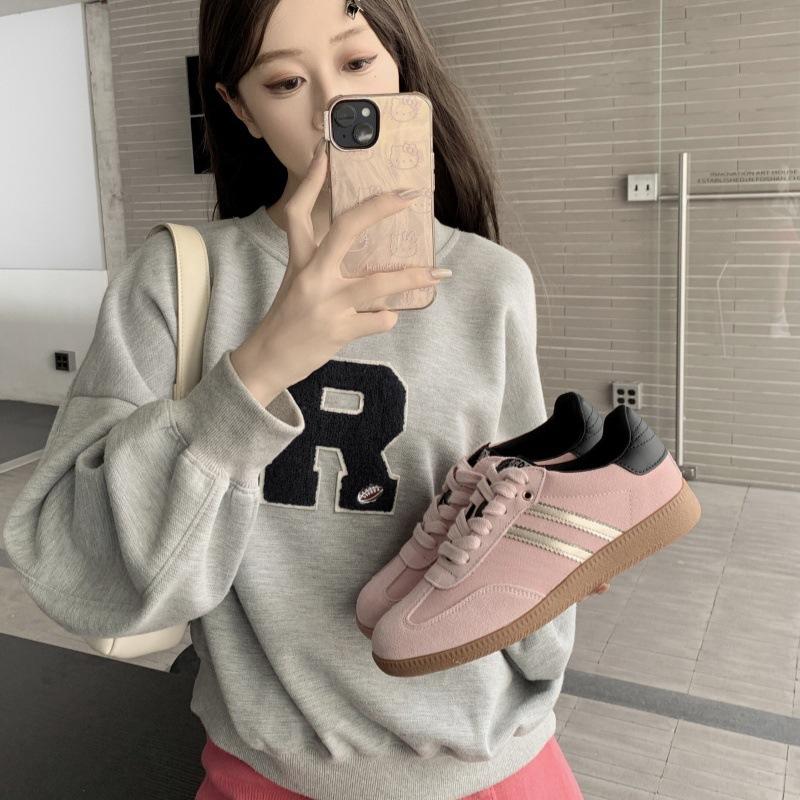 

Leather women s spring and autumn new versatile pink retro casual sneakers flat baseplate shoes women 35 розовый