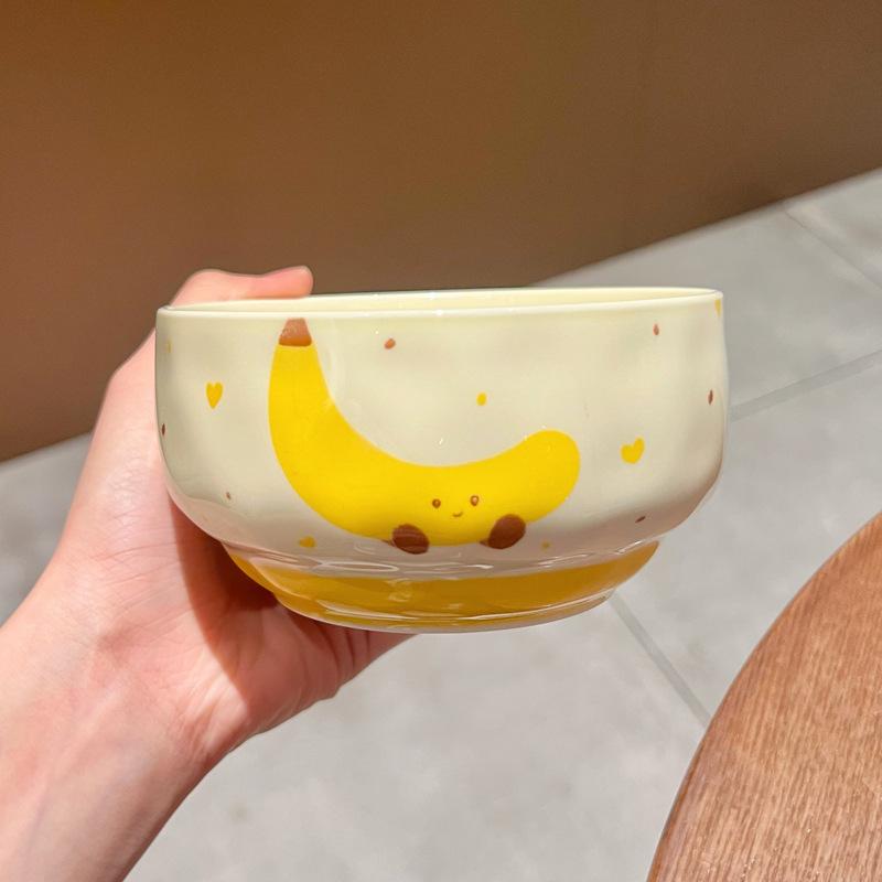 Stoviglie carine in ceramica sottosmalto stile cartone animato Ciotola per riso in ceramica anguria ad alto valore Ciotola piccola Ciotola per zuppe e noodles Ciotola personale speciale