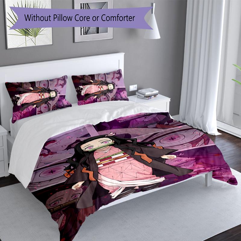 3pcs Demon Slayer characters1 pattern bedding set duvet cover set includes duvet cover &pillowcases, perfect all season bedroom decoration & gift