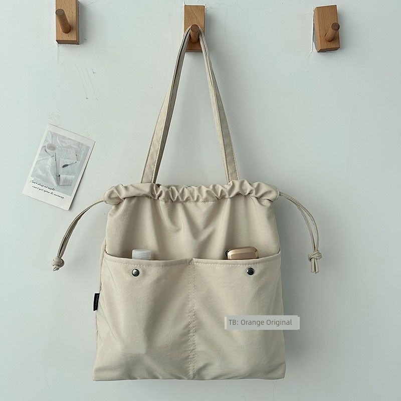 

Сумка Женская Водонепроницаемая Осенняя На шнурке Школьная Нейлоновая ткань Beige White