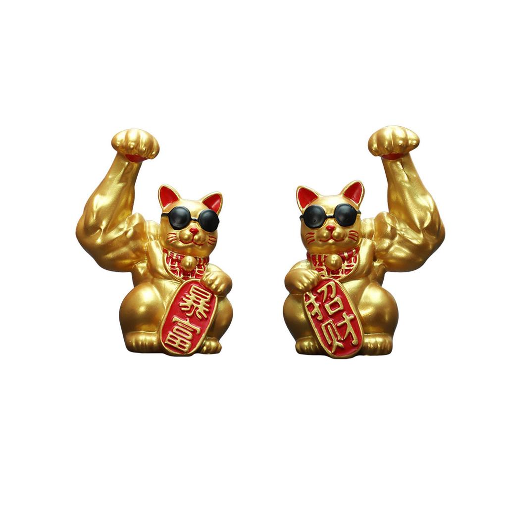 Lucky Cat Figurine Big Muscle Arm Feng Shui Decoration Tabletop Resin Sculpture Statue Ornament for Counter Store Display