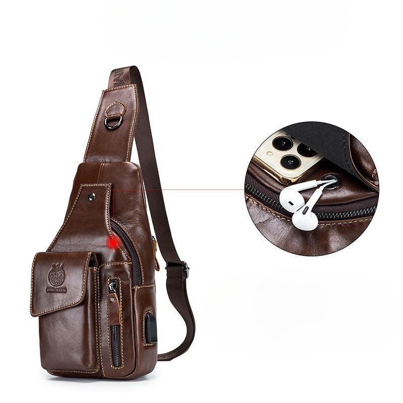 Genuine Leather Crossbody Bag, Retro Cowhide Men's Front Shoulder Bag
