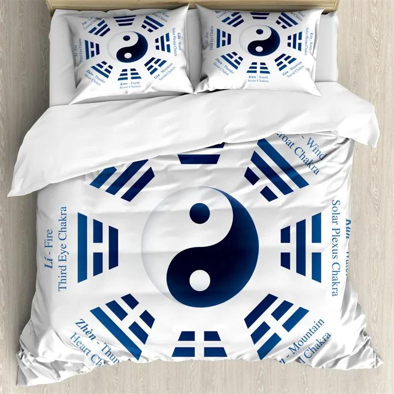 Yin Yang Bettbezug Chinesischer Stil Gossip-Muster Bettwäsche-Set King Für Kinder Jungen Mädchen Böhmisch Psychedelische Kunst Bettdeckenbezug