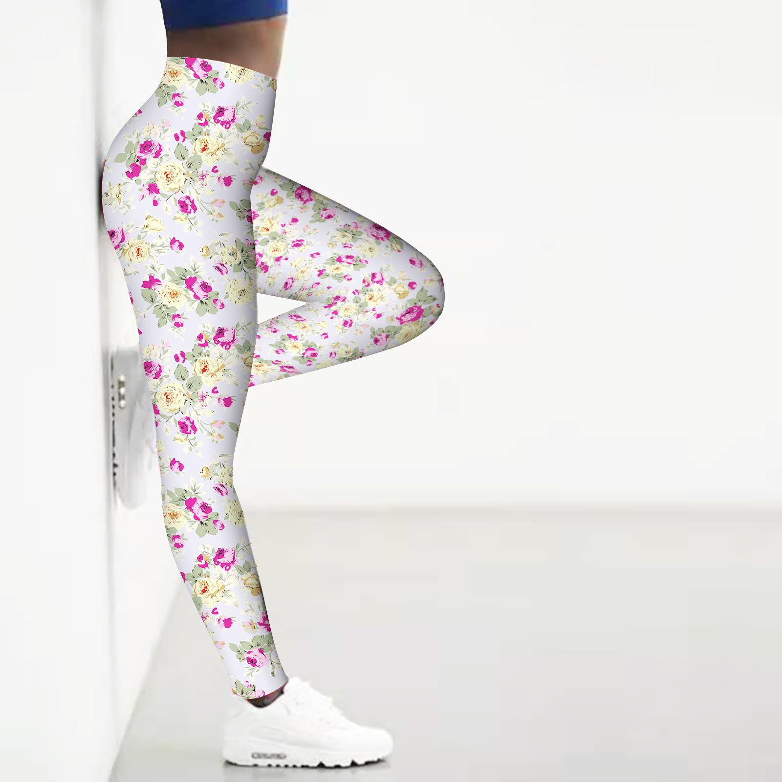 

Жіночі легінси для йоги з принтом рожевих троянд і фітнесу, спортивні спортивні активні штани 8XL рожевий