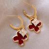 2026 Elegant Retro Hong Kong Style Red Autumn/Winter Stud Earrings with French Niche Design