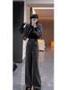Women's Wool Wide-Leg Pants: Spring/Fall Loose Fit, Straight-Leg, Slimming Pockets with Velvet for Winter.