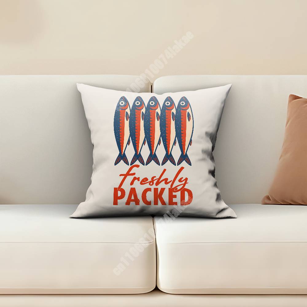 Sardine Fish Retro Seafood Pillow Cover Sofa Couch Cushion Case Creative Workspace Accent Home Decor