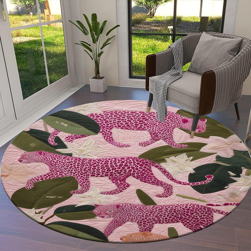 Roses and Tigers, Leopards Round Area Rug,Carpet Rug for Living Room Bedroom Sofa Playroom Decor,Non-slip Floor Mat