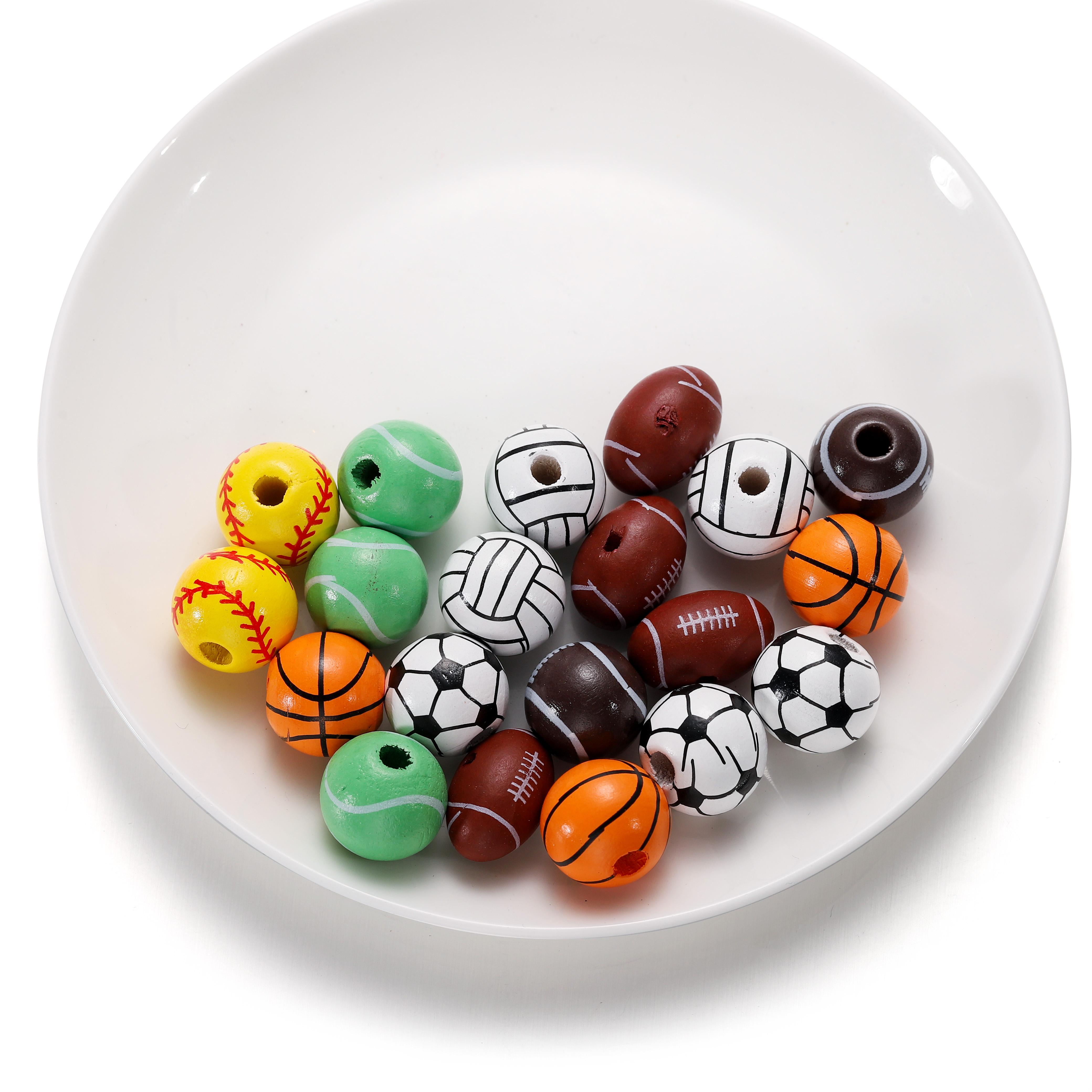 

10 шт./пакет, разноцветные круглые деревянные бусины с отверстиями, браслет для баскетбола, футбола, регби, ожерелье, аксессуары для изготовления ювелирных изделий своими руками