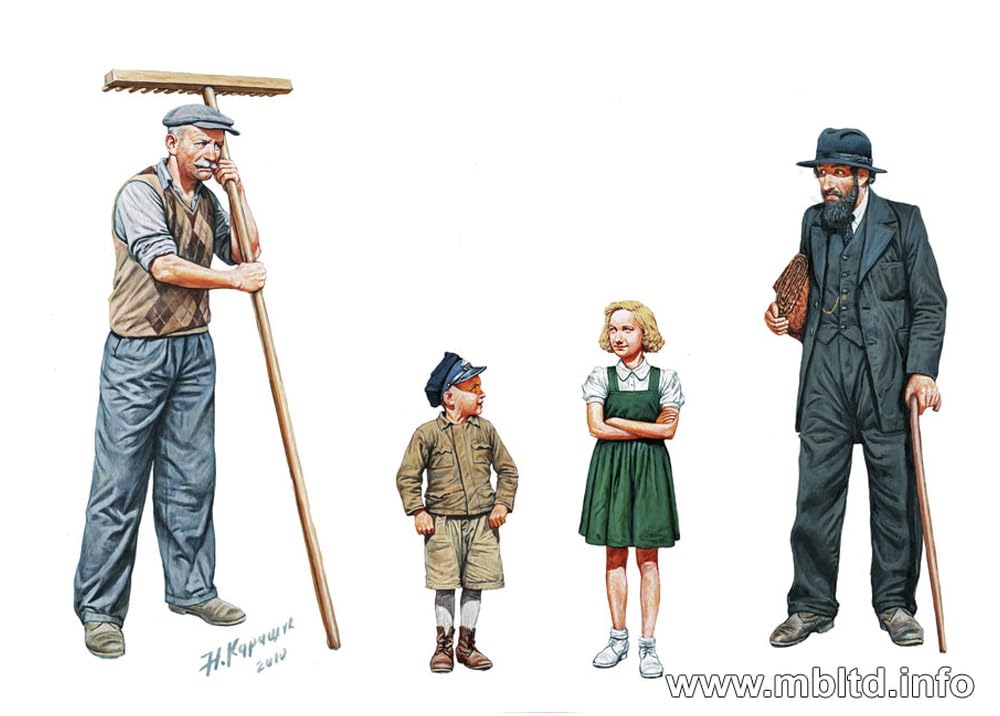 Master Box 1/35 Scale European Civilian Plastic Model Kit (2 Children and 2 Men) MB35067
