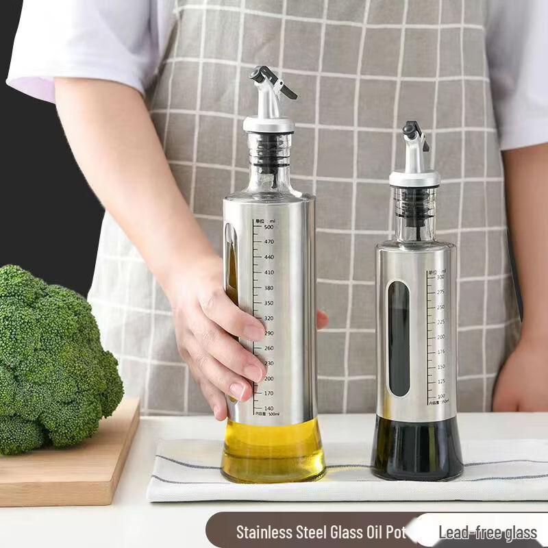 Distributeur d'huile Ru Han 500 ml en acier inoxydable avec bouchon à rabat et graduation
