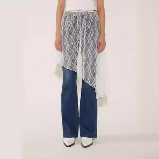 

Белая уличная романтичная кружевная многослойная юбка для осени One Size