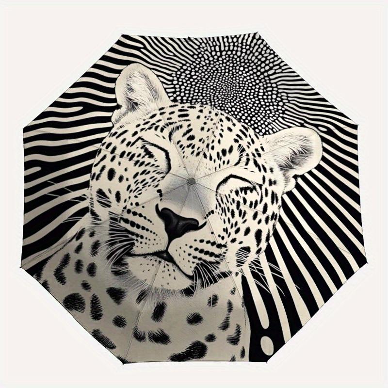 

1pc Leopard Print Automatic Open/close Folding Compact Umbrella, 8-Rib Sturdy Canopy, Lightweight Portable, Everyday Use, Gift, Outdoor Umbrella, Trav