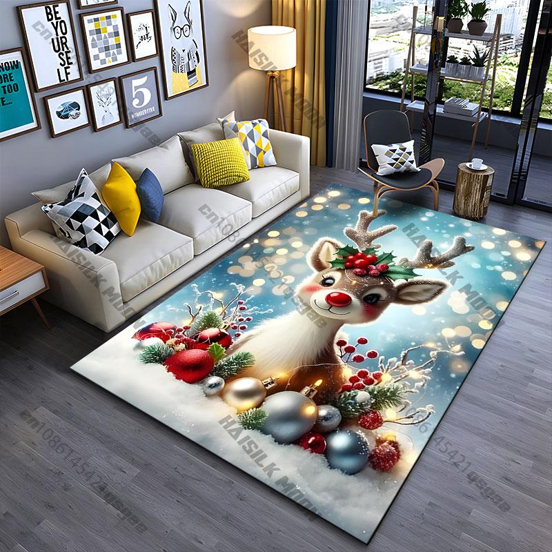 Christmas reindeer holiday festive cheer carpet Yoga living room room decor children's crawling mat doormat area rug