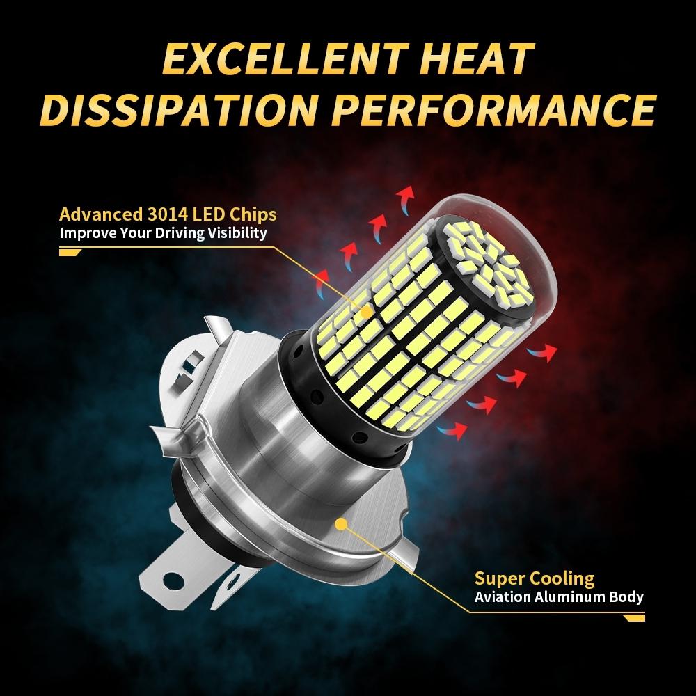 1pcs Motorcycle Lights H4 BA20D P15D Hight Light 3014 144smd Bulbs Super Bright Moto Auto Fog Lamp Led Headlight White 6000K 12V