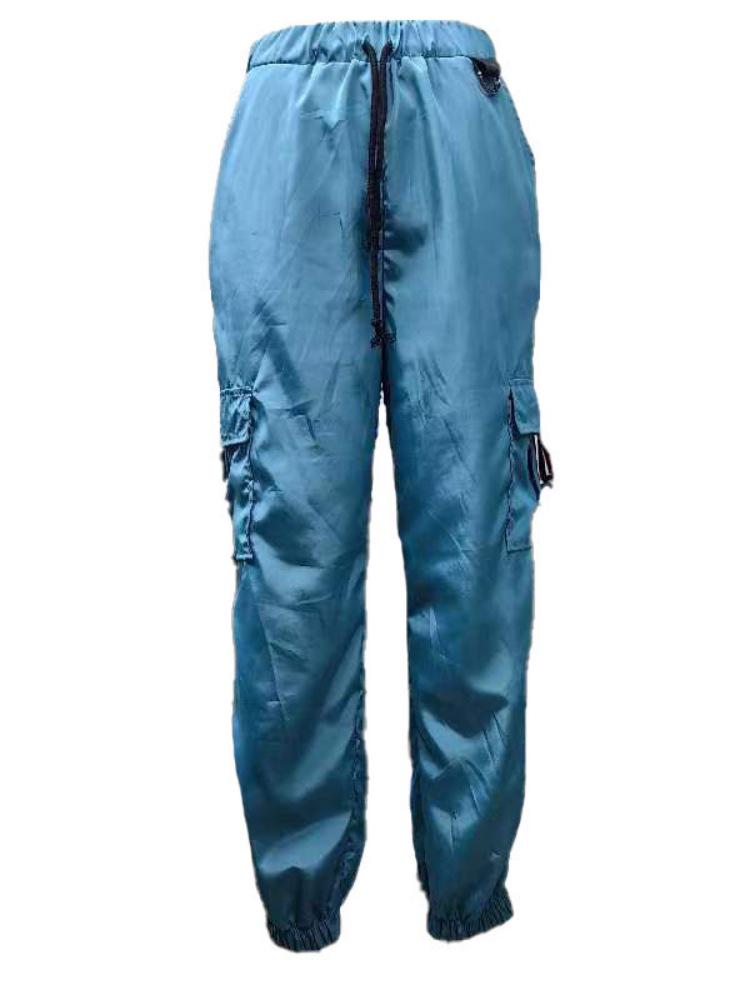European & American Military Green Casual Sports Pants with Webbing Patch Pockets S