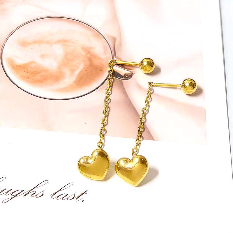 Women's Stainless Steel Geometric Heart Ear Studs: Versatile, Temperate, Sweet Style Ear Chain.