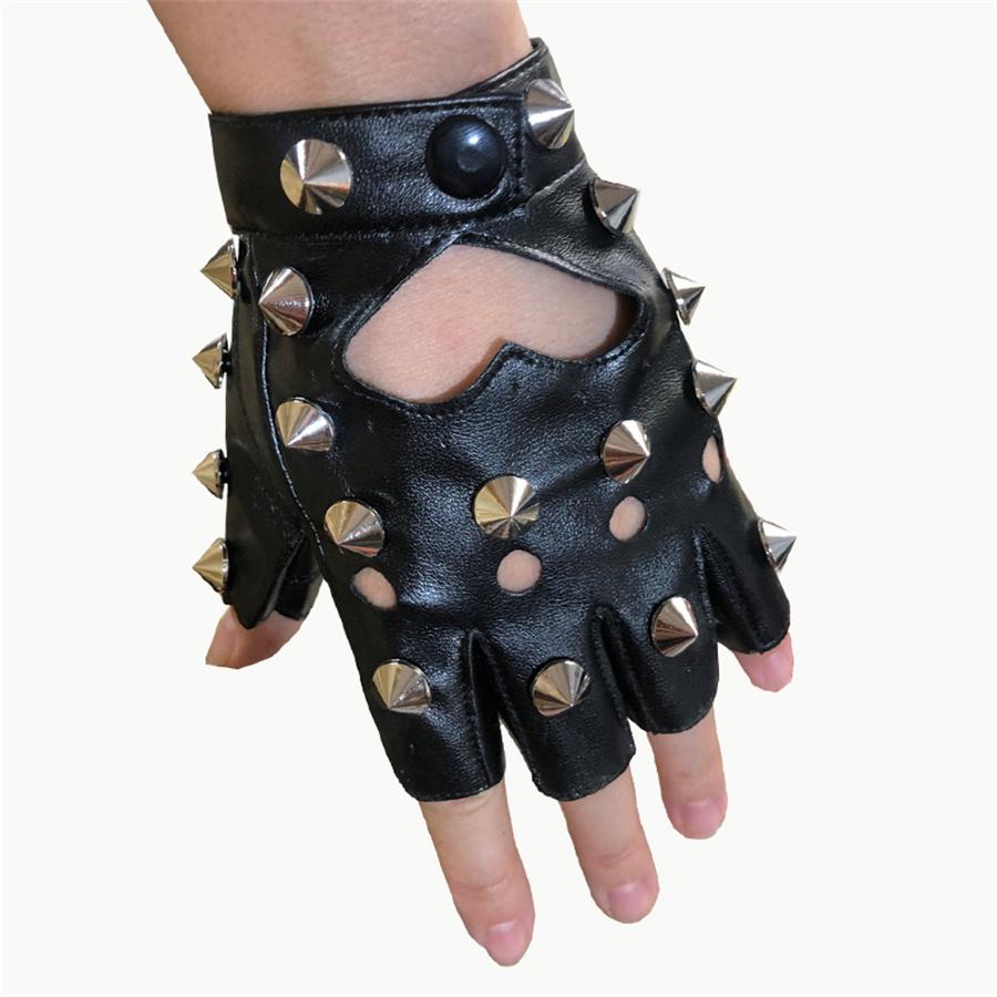 Punk Spiked Fingerless Gloves, Gothic Leather Gloves with Studs for Halloween & Cosplay
