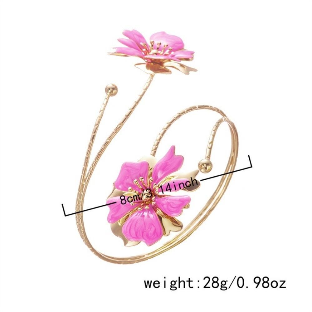 Vintage Style Enamel Flower Cuff Armlet Gold Color Open Arm Ring  Special Occasion