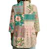 Women's Button Front Shirt Patchwork Print Loose Fit Three Quarter Sleeve Blouse Collared Neck Casual Top