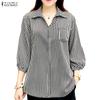 Camicia da donna a righe larghe con colletto a punta e maniche a 3/4