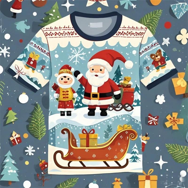 3D printed Santa Claus T-shirt men's and women's summer casual short sleeved Christmas T-shirt top men's oversized T-shirt