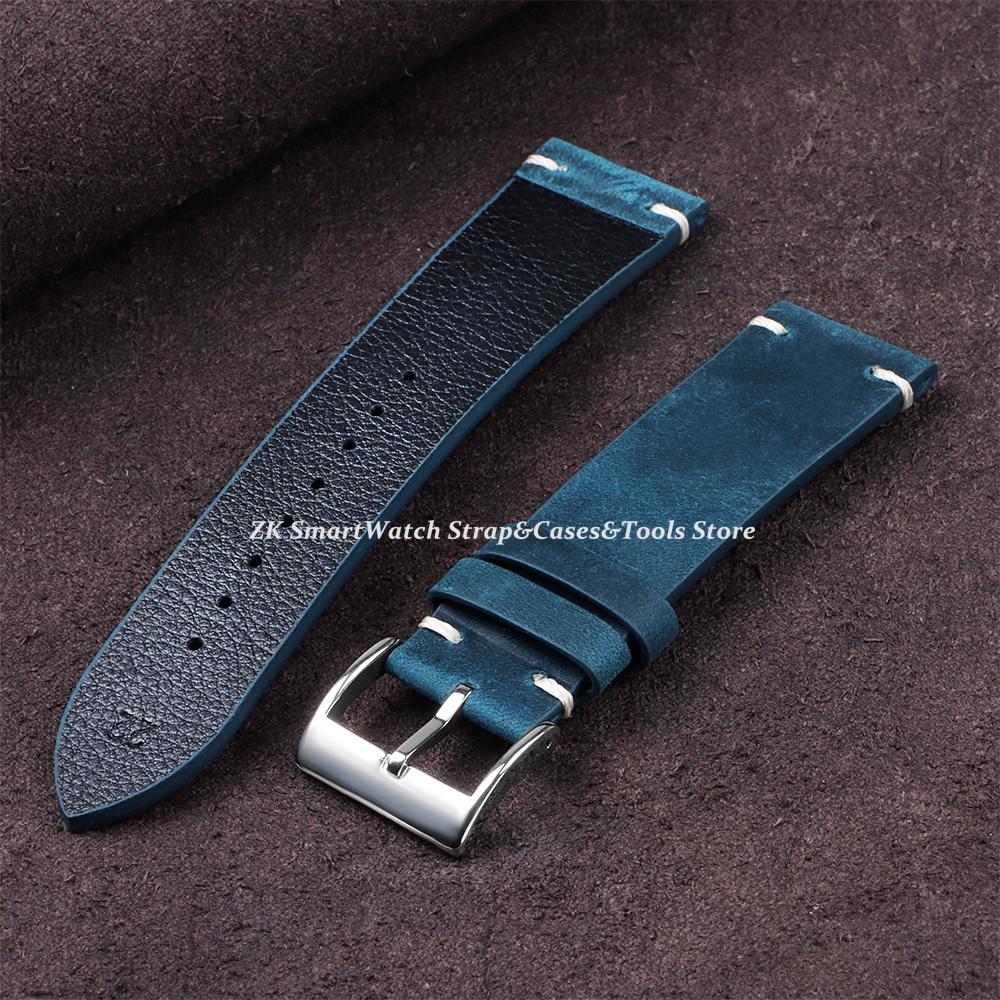 Vintage Oil Wax Leather Watch Band Handmade Stitching Cowhide Strap 18mm 20mm 21mm 22mm for Omega for Seiko Smartwatch Wristband