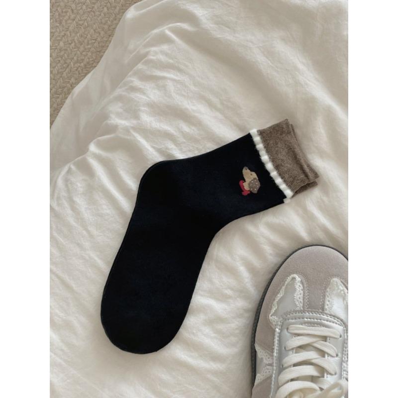 Lady Spring Simple Cute Lace Cartoon Puppy Cotton Preppy Style Pile Pile Long Socks
