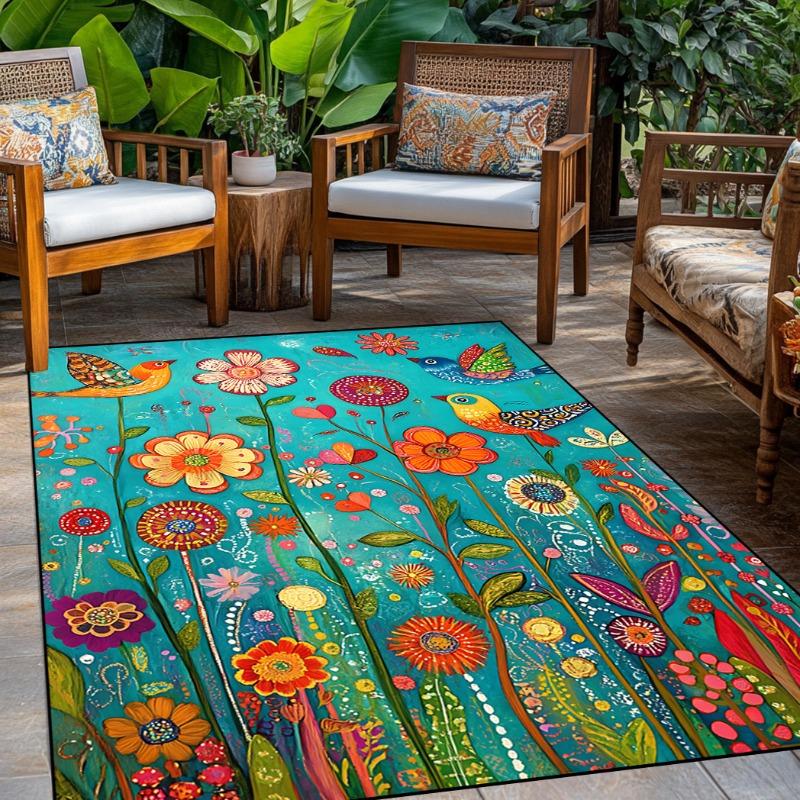 Vintage Floral Rug Vintage Floral Bird Modern Flowers Floor Mats Living Room Bedroom Patio Home Camping Mats Large Area Decor
