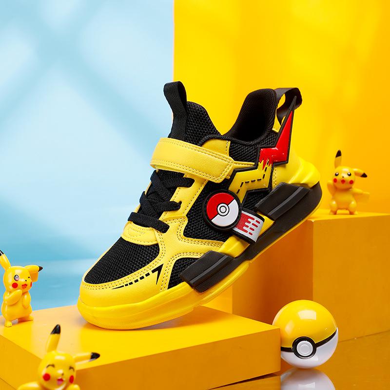 Children's lightweight trendy boys and girls sports shoes soft sole Pikachu boys little white shoes mesh shoes lightweight