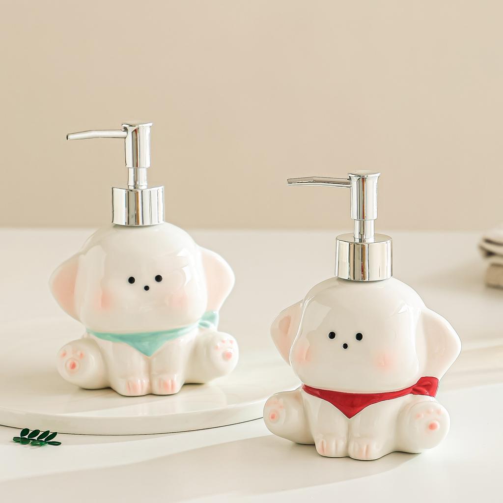 soap dispenser Cartoon puppy ceramic hand sanitizer, toilet laundry detergent shower gel shampoo bottle press bottle dispenser