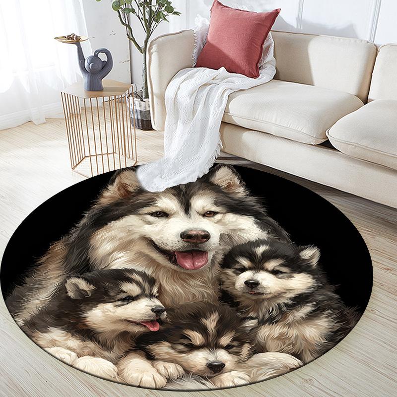 Okrągły Dywanik Trzy Wilki, Dywan do Salonu Sypialni Sofy Pokoju Zabaw Dekoracja, Antypoślizgowa Mata Podłogowa