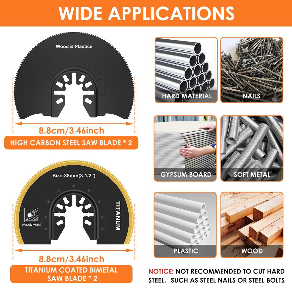 4Pcs Oscillating Saw Blades Set Universal Semi Circle Titanium Bimetal Saw Blades Multipurpose High Carbon Steel Saw Blades