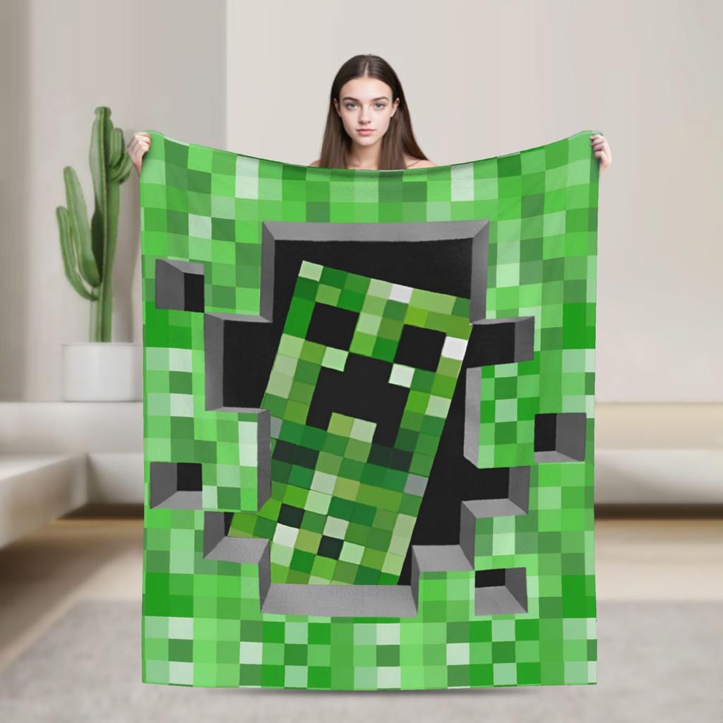 Knitted Blankets My M-Miners Flannel Lightweight Thin Throw Blanket Creepin It Real Pixel Game Crafts for Bedroom Sofa Bedspread