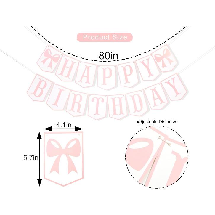 Happy Birthday Bow Girl Banner - Bow 1st Birthday Decoration,Pink First Bow Happy Birthday Banner,Girl First birthday Party Decor