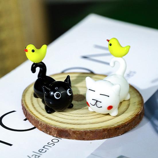 Glass Black Cat Miniature Tiny Colored Glass Cat Ornament Cute Mini Kitty Figurine for Desktop Bookshelf Fairy Garden Micro Landscape Decor