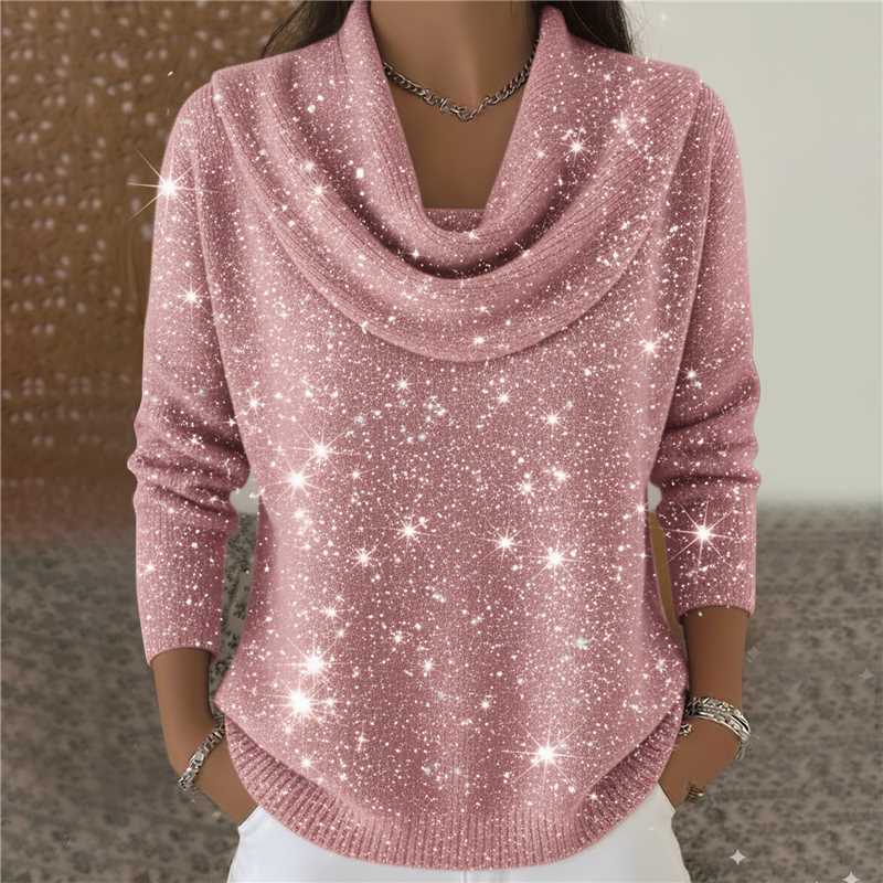 Warmer Damen-Frühlingspullover mit Schwingkragen - Einfarbiger Pullover mit langen Ärmeln und Stehkragen, Gemütliche Freizeitbluse für Herbst/Winter