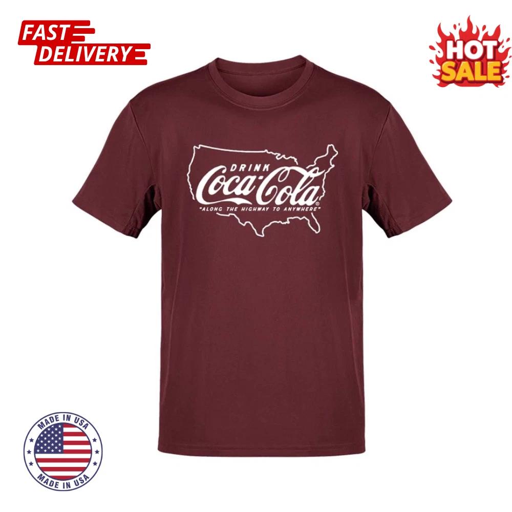 

SALE Coca-Cola Highway Route Travel Map Logo Inspired Mens Women Graphic T shirt L