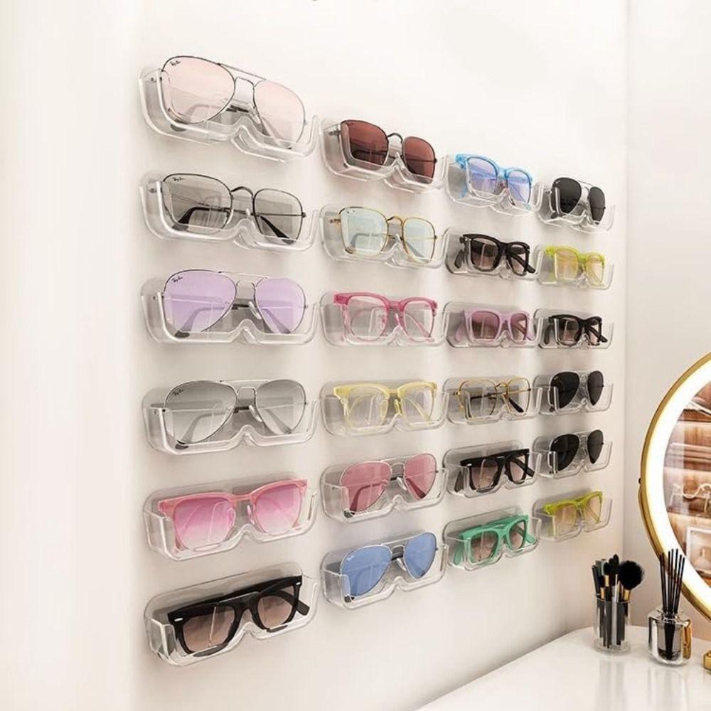 5Pcs Plastic Glasses Storage Rack Wall Mounted Eyeglasses Stand  Living Room
