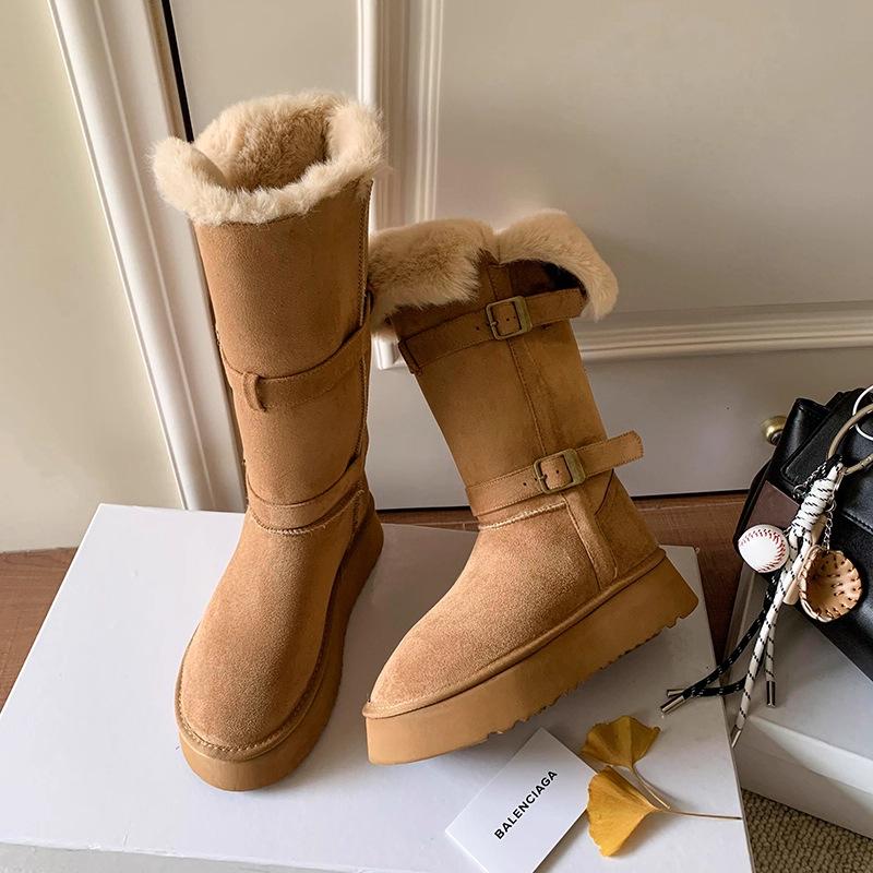 Ruoji @2025 new autumn and winter gray long snow boots winter thick-soled boots thickened non-slip Northeast cotton shoes