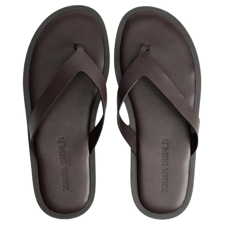 Zara Leather Sandals 15 Goat Leather Fashion Slip-On Anti-Friction Flip Flops Men Sandals Crimson 2765620022
