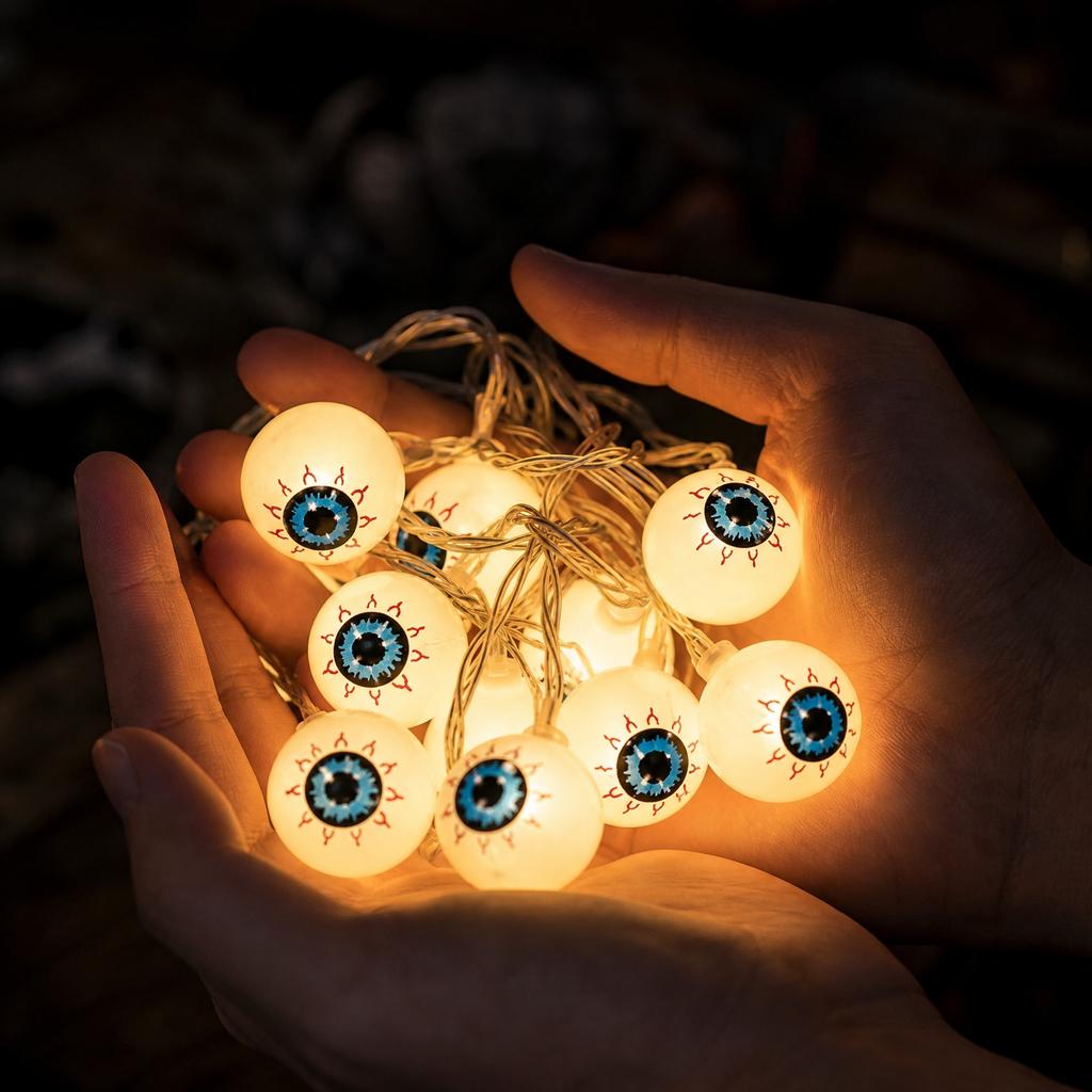 Halloween LED String Lights with Eyeball Design - Battery Operated Decor for Outdoor Yard, Party , 10ft