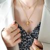 Collana a doppio strato con ciondolo coniglio cartone animato cinese e zirconi per donna - Catena per maglione invernale in acciaio inossidabile