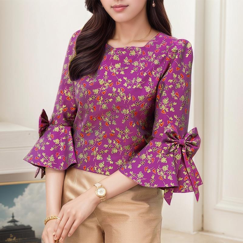 ZANZEA Women Square Neck Casual Loose Floral Print 3/4 Sleeve Blouse