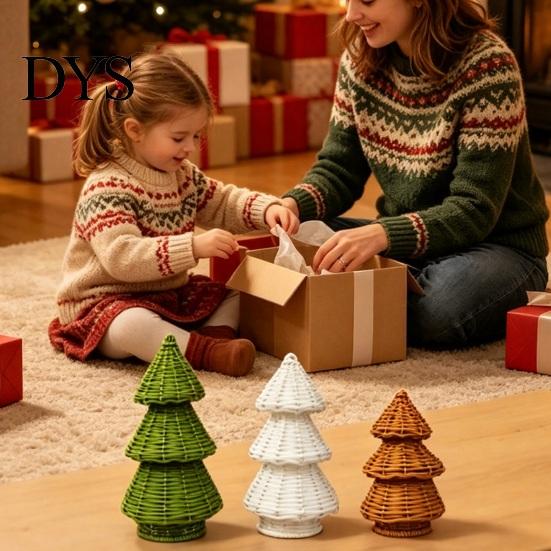 Idee Regalo di Natale Uniche Albero in Rattan Intrecciato a Mano, Ornamento da Tavolo Albero di Natale a Cono, Souvenir Rustici Minimalisti Centrotavola Festivo per Mensola