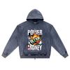DTG Print Knitted Denim Zip-Up Hoodie The Power Of Money Brother Print Zipper Hoodies  