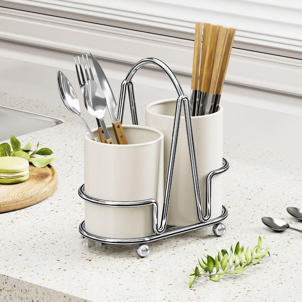 Carbon Steel Cutlery Storage Rack Countertop Type Utensil Holder Cutlery Organizer Kitchen