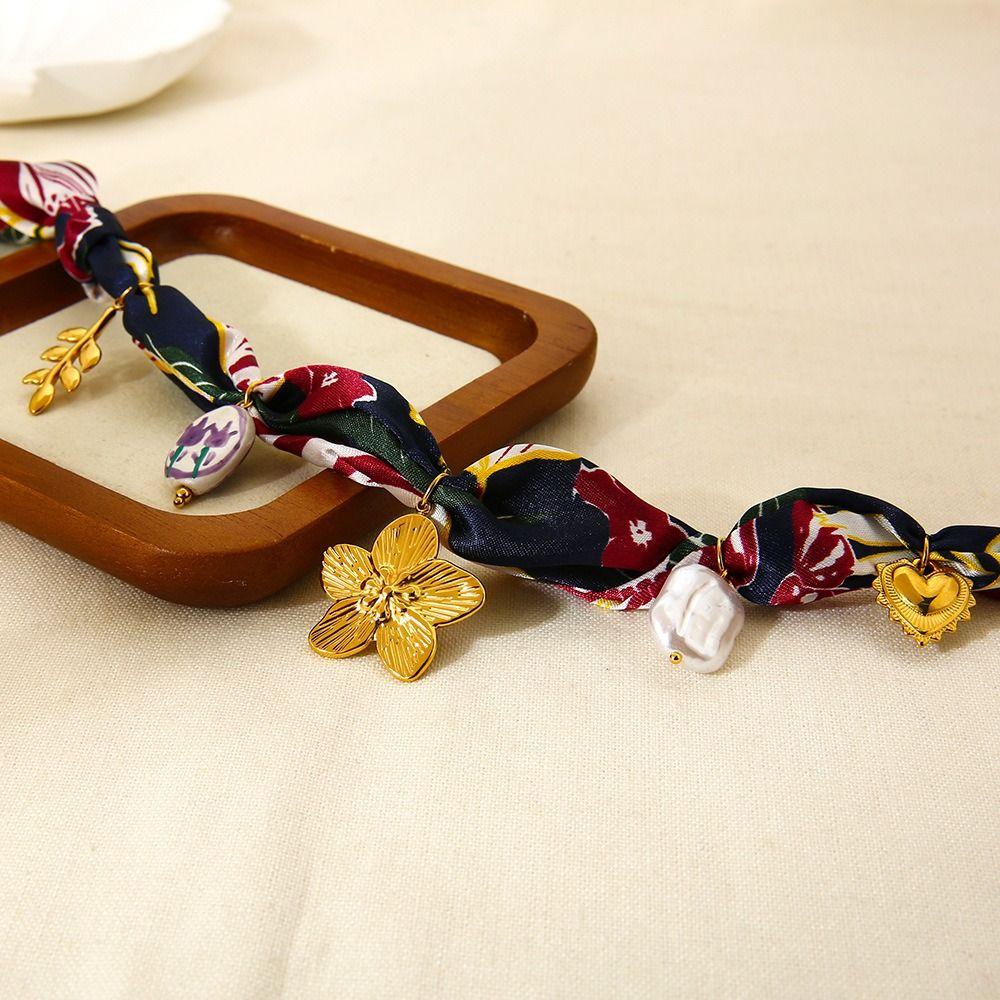 Starfish Cloth Wrap Scarf Chain Necklace Flower Dopamine Necklace Beach Ocean Series Necklace  Male