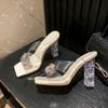 Fashion 2025 New PVC High Heels Transparent Strap Wrapped Head Slippers Female Fashion Sexy Shallow Mouth French Sandals
